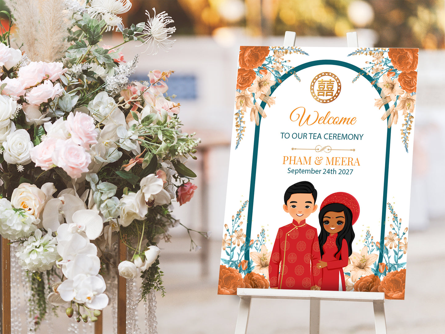 Cute Vietnamese Wedding, Tea ceremony, Welcome signage template #wcsl230907
