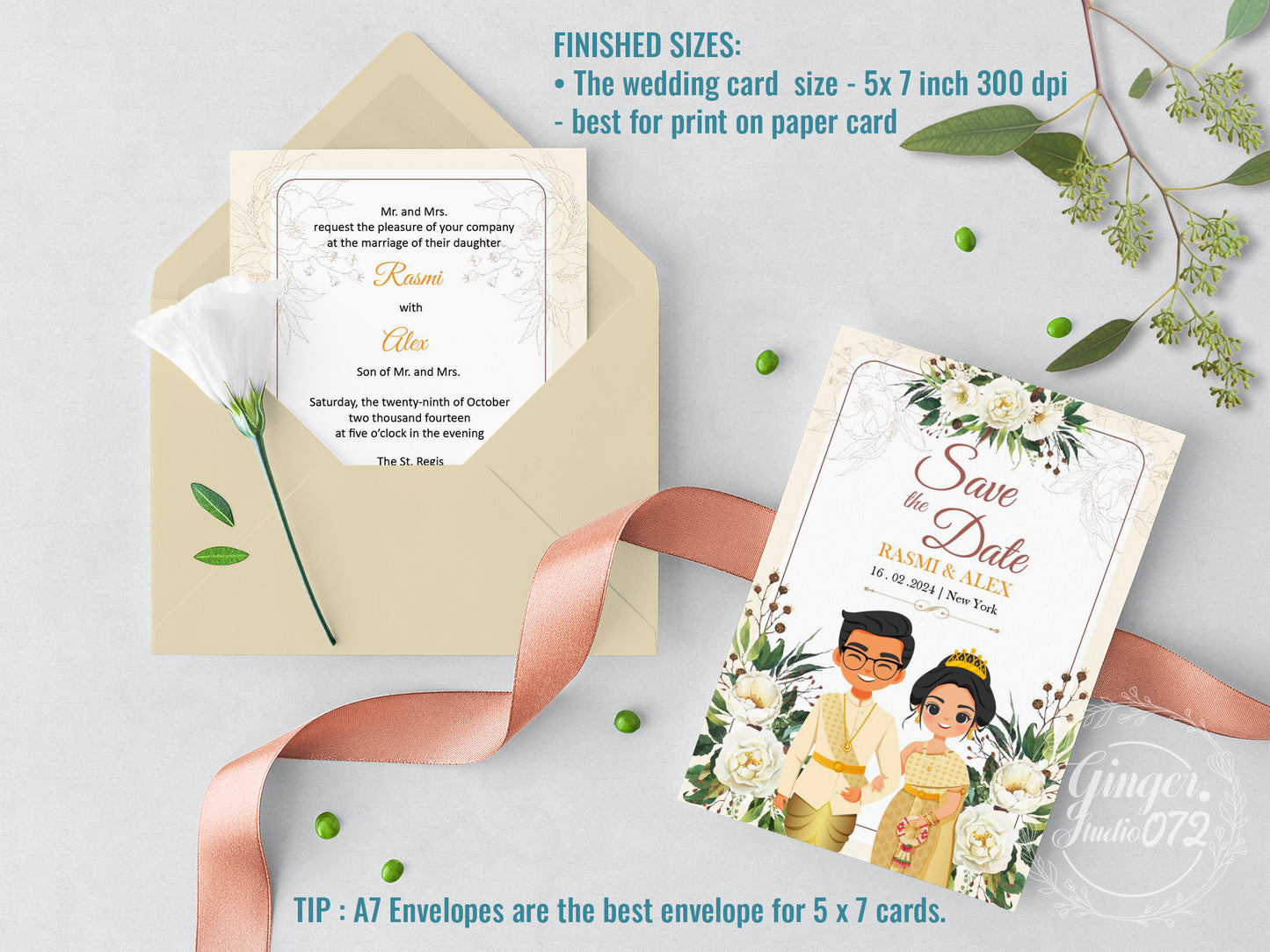 Cute Asian, Khmer, Lao, Thai Wedding invitation, E-Invite template #sewc221101