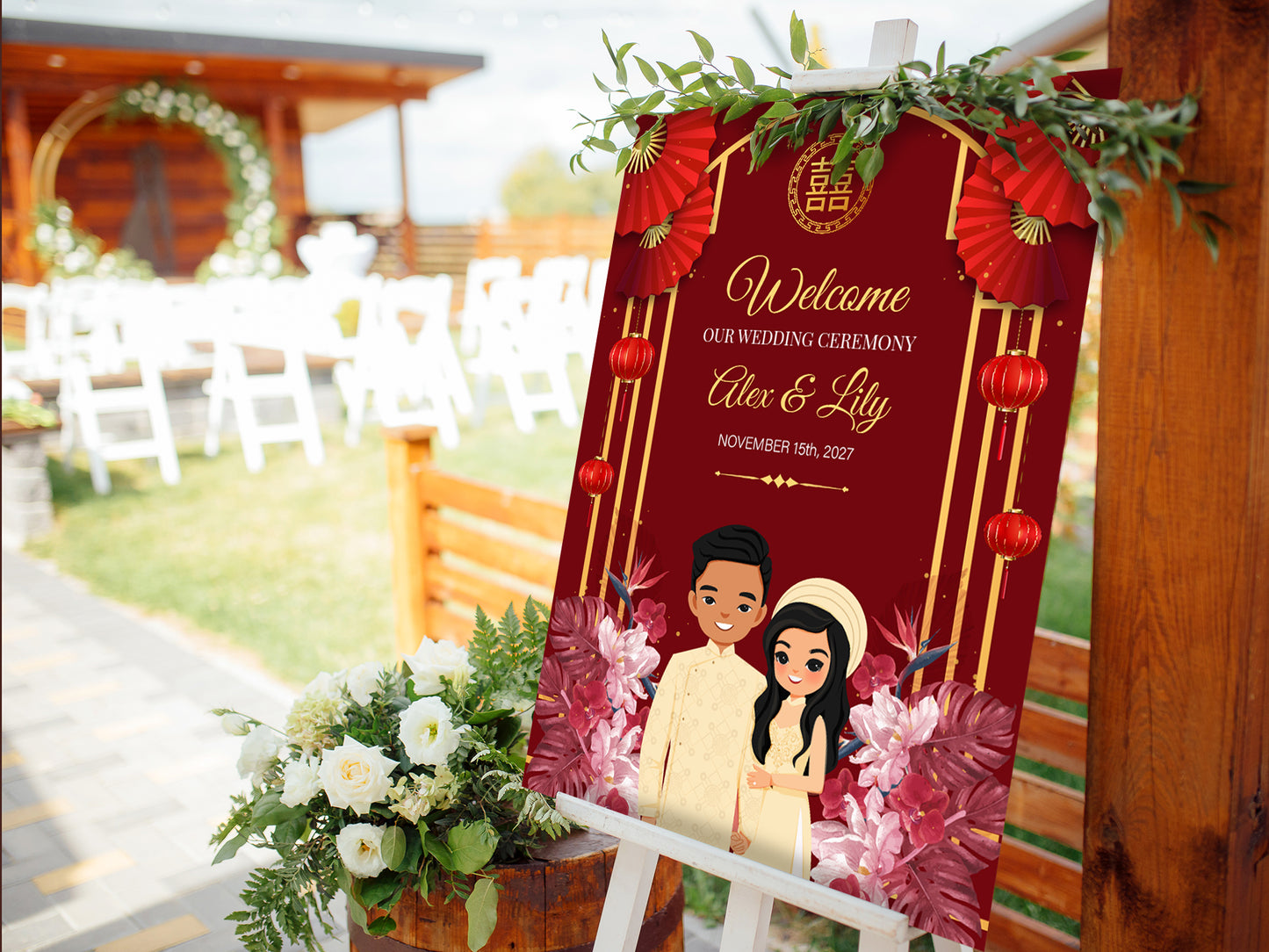 Cute Vietnamese Wedding, Tea ceremony, Welcome signage template #wcsl230906