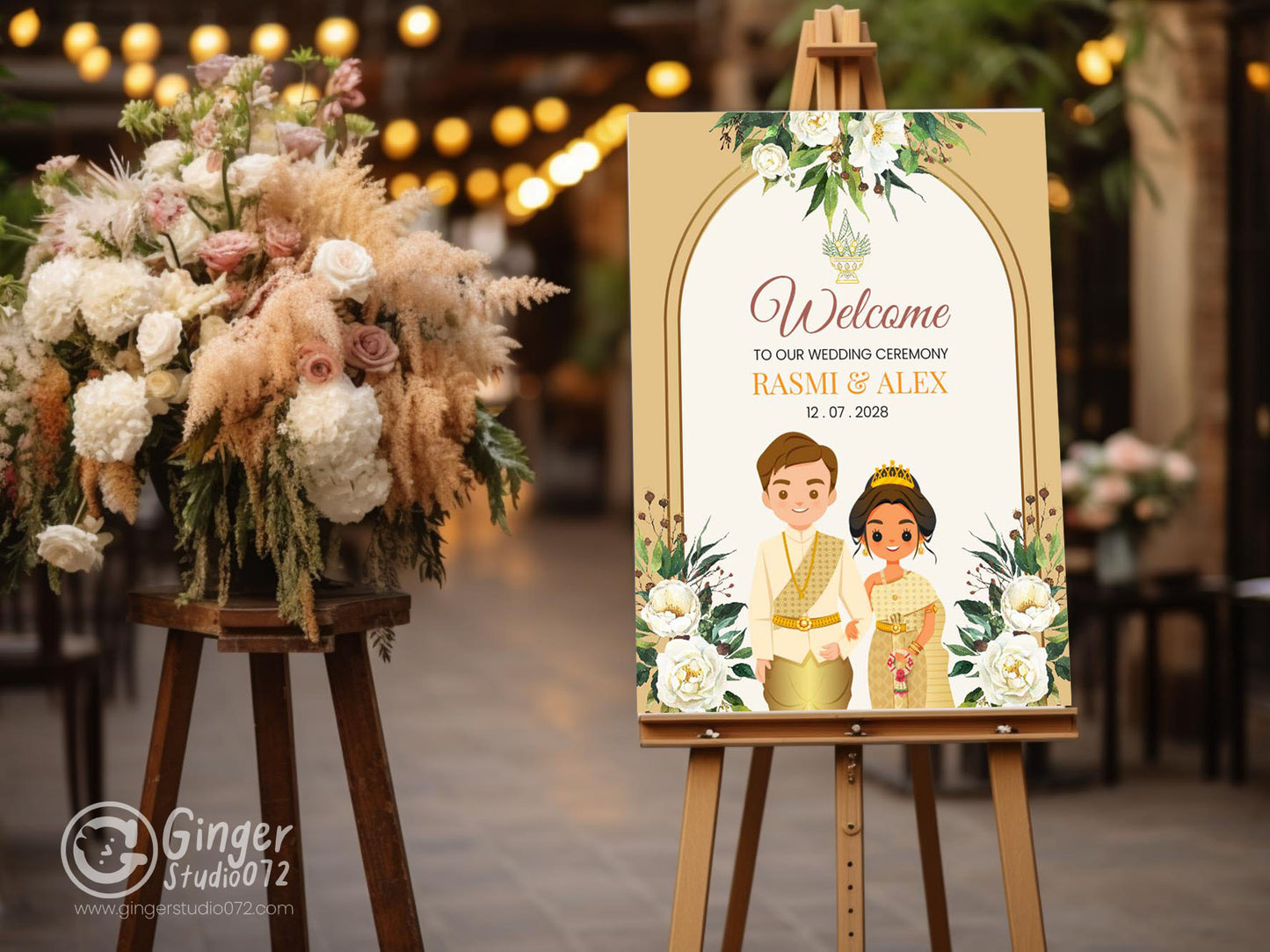 Cute Asian Wedding sign: Lao/Khmer/Thai Reception sign template #ASWC240202