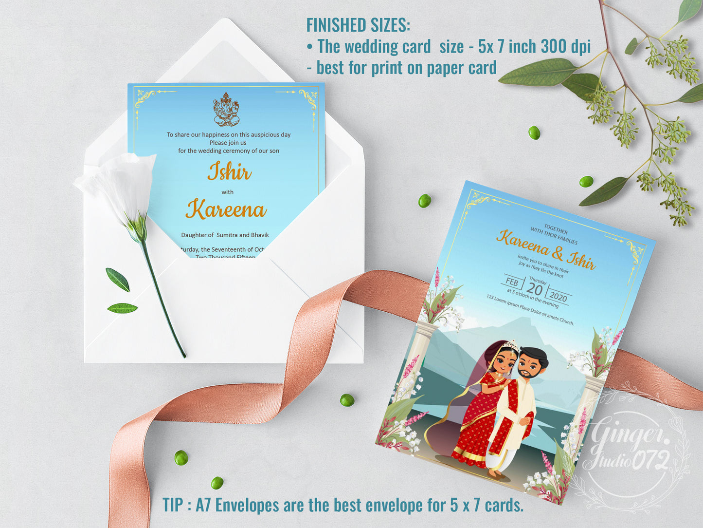 Cute Indian/Hindu wedding invite, Haldi/Mehndi/Sangeet, Customize template #idwc220804