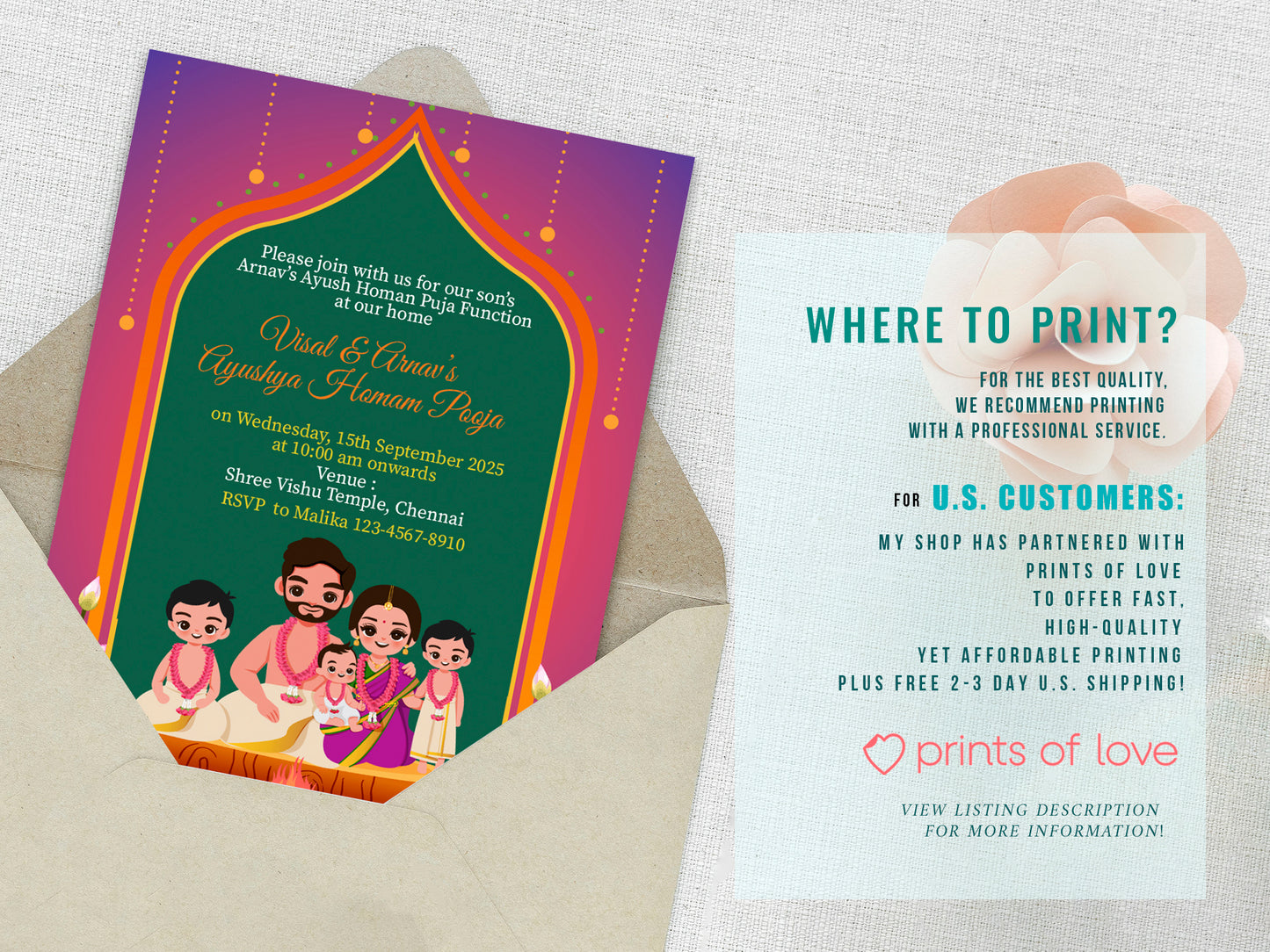 Cute Milestone invite, Ayush Homam Puja Function Cermony, Customize Template #hfiv230602