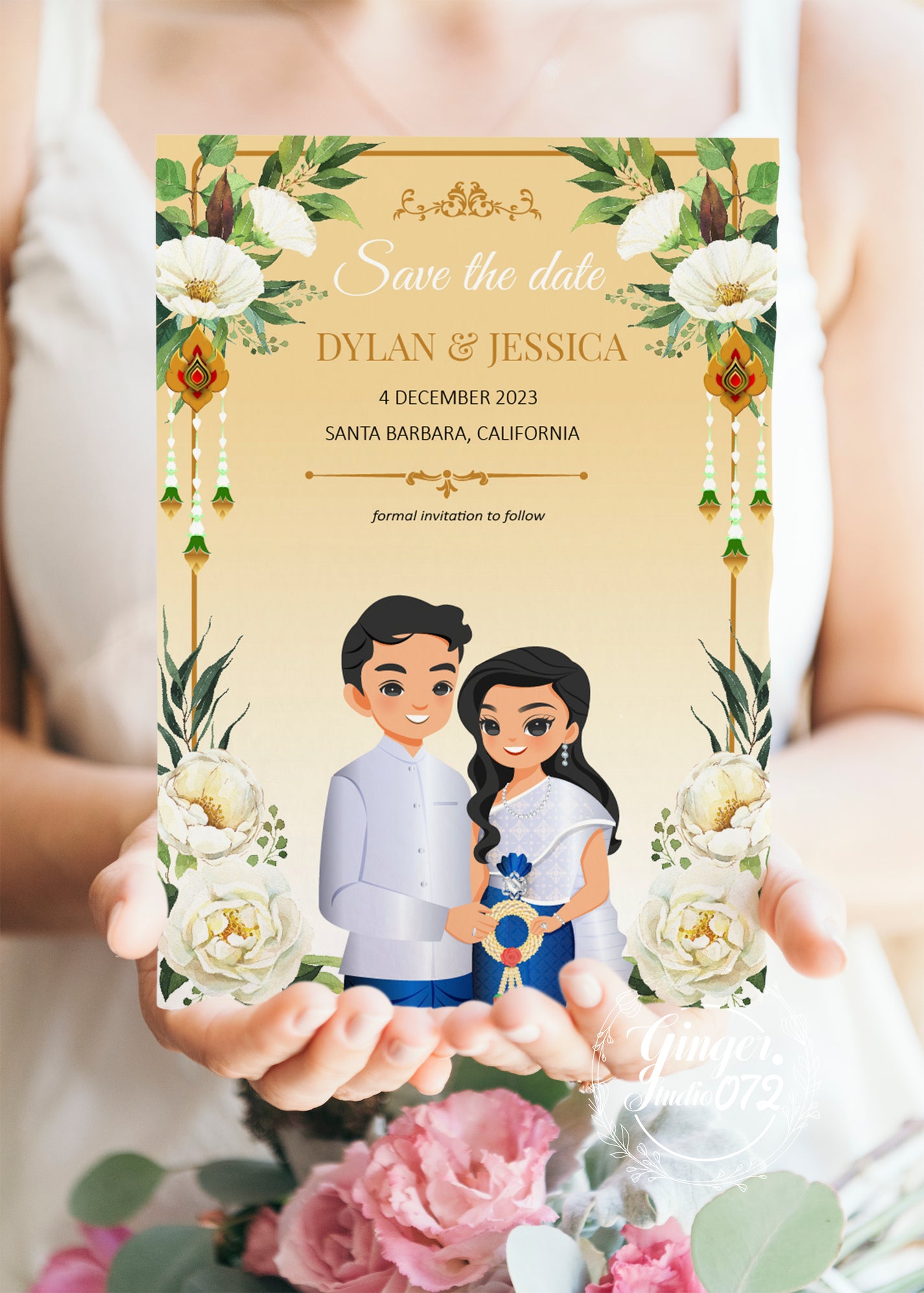 Cute Asian, Khmer, Lao, Thai Wedding invitation, E-Invite template #se ...