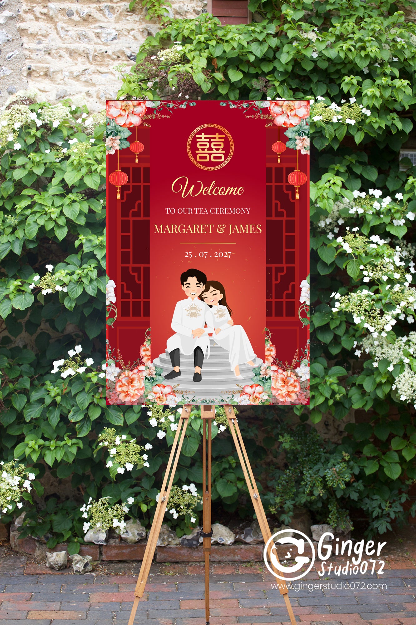 Cute Vietnamese Wedding tea ceremony, welcome sign template #vnws240505