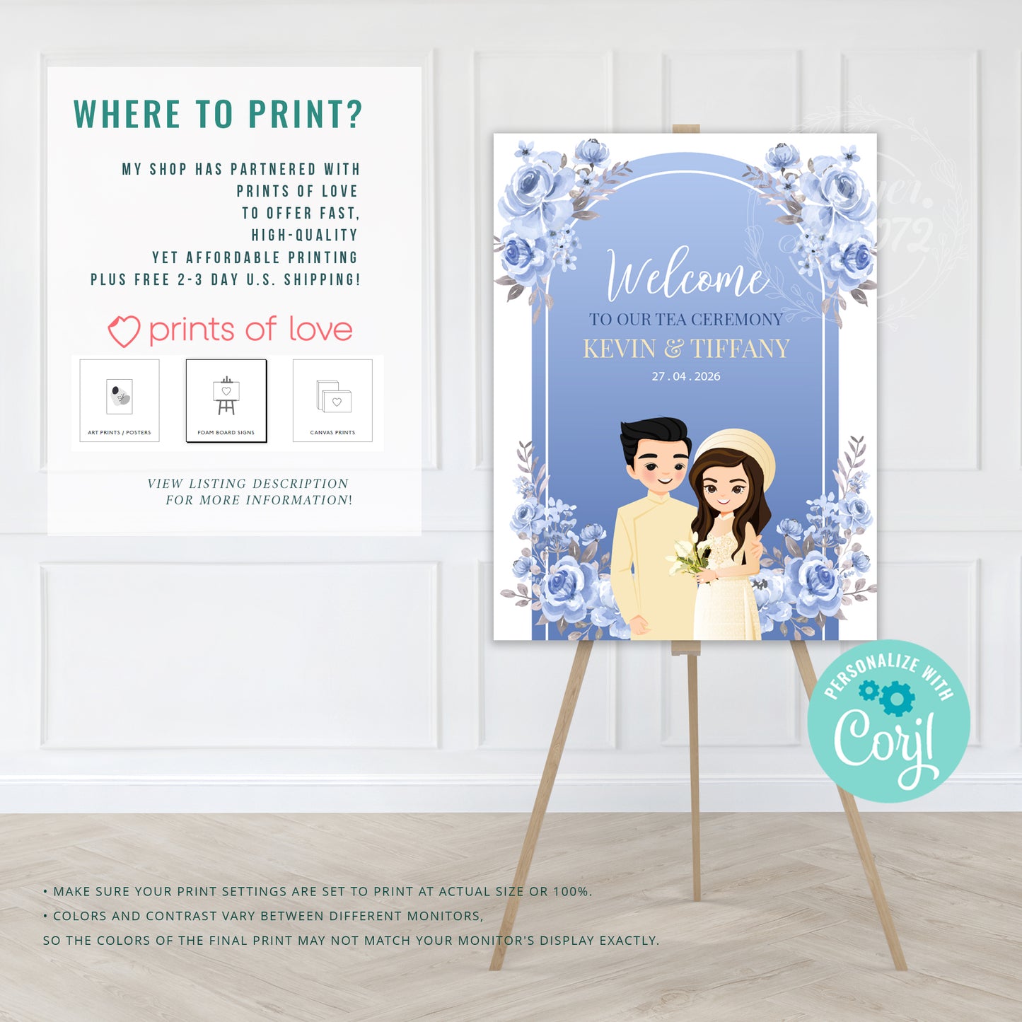 Cute Vietnamese Wedding, Tea ceremony, Welcome signage template #wcsl230604