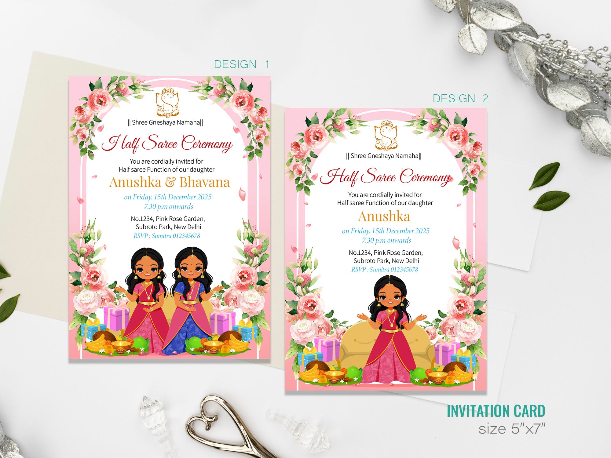 Half Saree Ceremony Invitation Digital Canva Editable Printable Sari  Ceremony Invite - Etsy