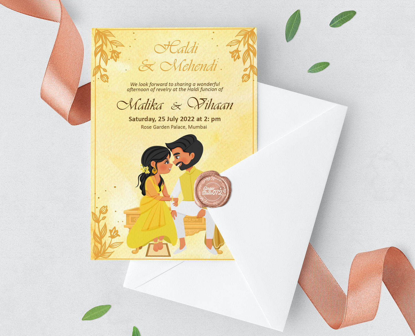 Cute Indian/Hindu wedding invite, Haldi/Mehndi/Sangeet, Customize template #idhd210504