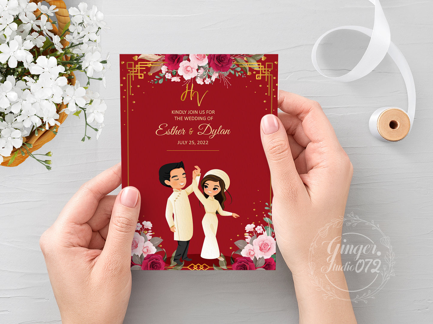 Cute Vietnamese wedding invite, Áo dài theme, Customize Invite Template #cvwl220202