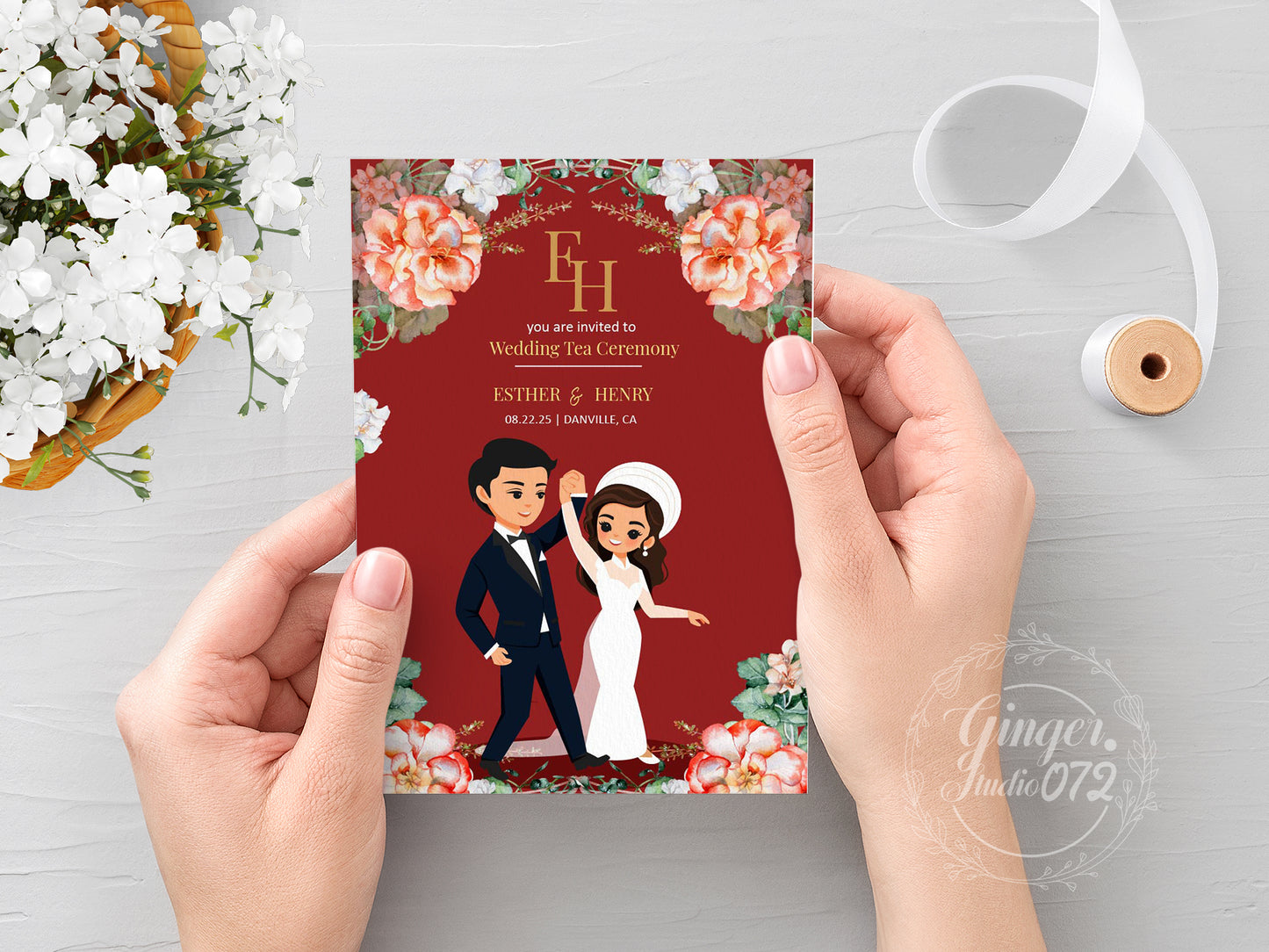 Cute Vietnamese wedding invite, Áo dài theme, Customize Invite Template  #cvwl221001