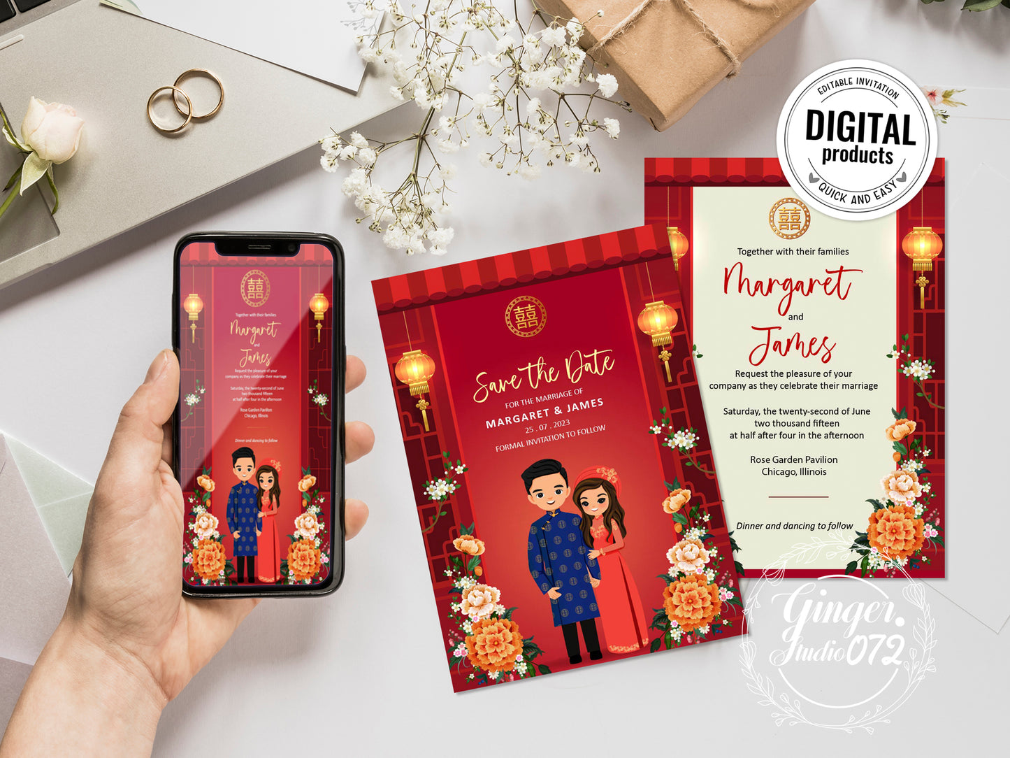Cute Vietnamese wedding invite, Áo dài theme, Customize Invite Template #cvwl230202