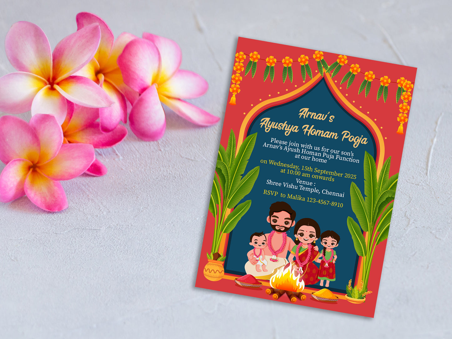 Cute Milestone invite, Ayush Homam puja function, Customize Template #bsiv230106