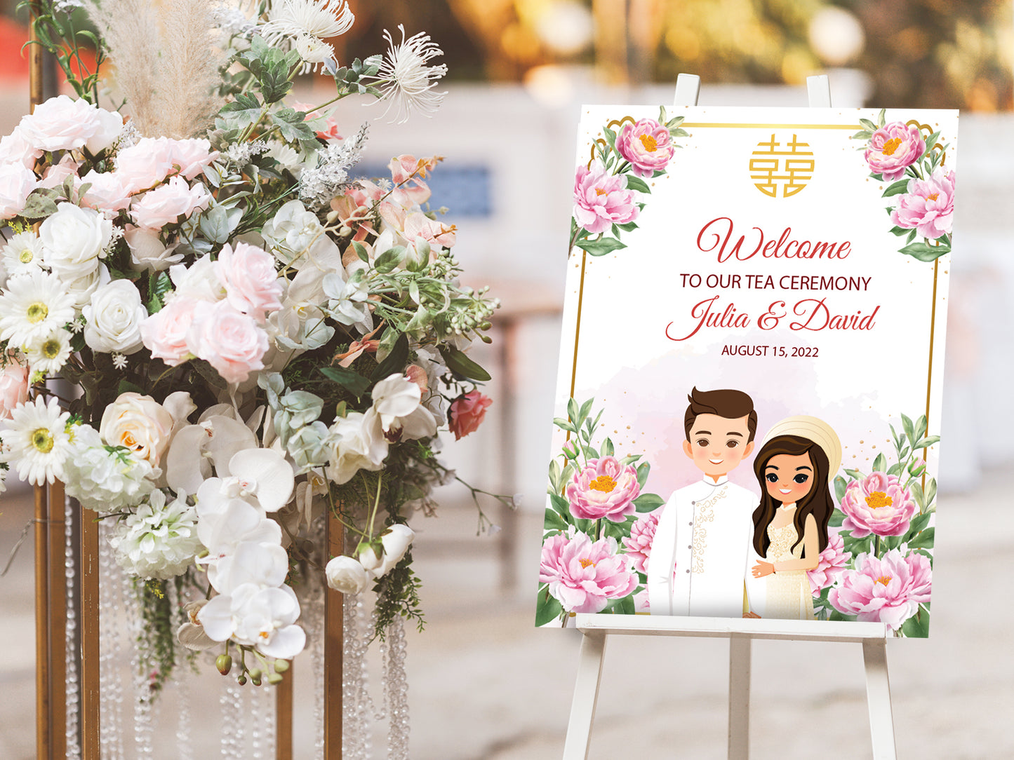 Cute Vietnamese Wedding Welcome sign, Tea ceremony event #wcsl230705