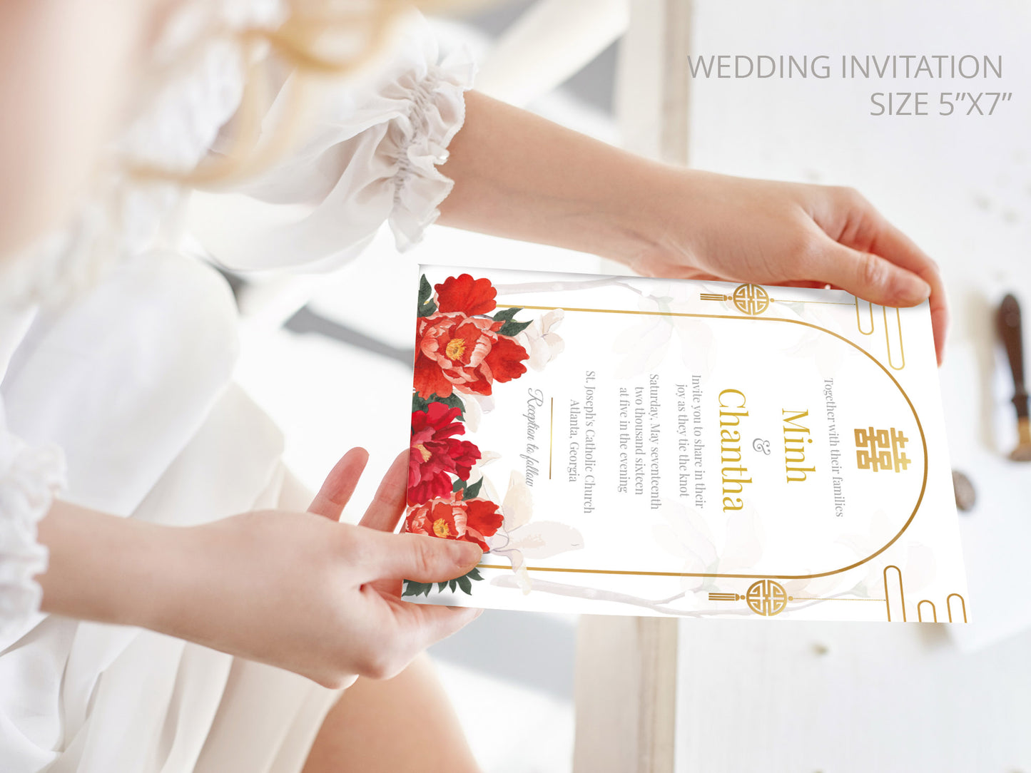 Cute Asian, Khmer, Lao, Thai Wedding invitation, E-Invite template #sewc230302