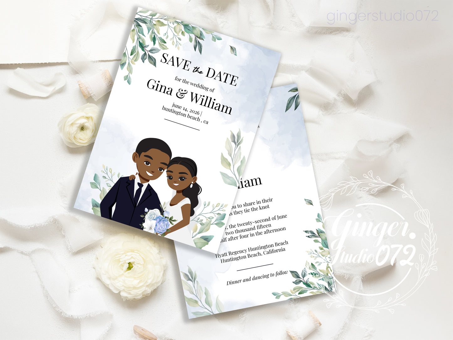 Cute African-American wedding Invitation, Customize template #bcwd210501