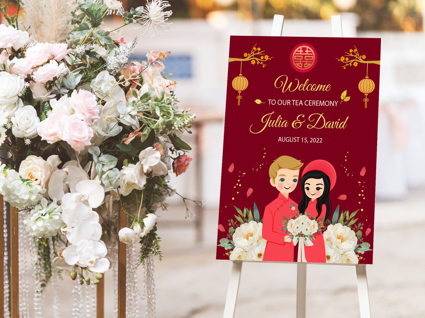 Cute Vietnamese Wedding, Tea ceremony, Welcome signage template #wcsl220301