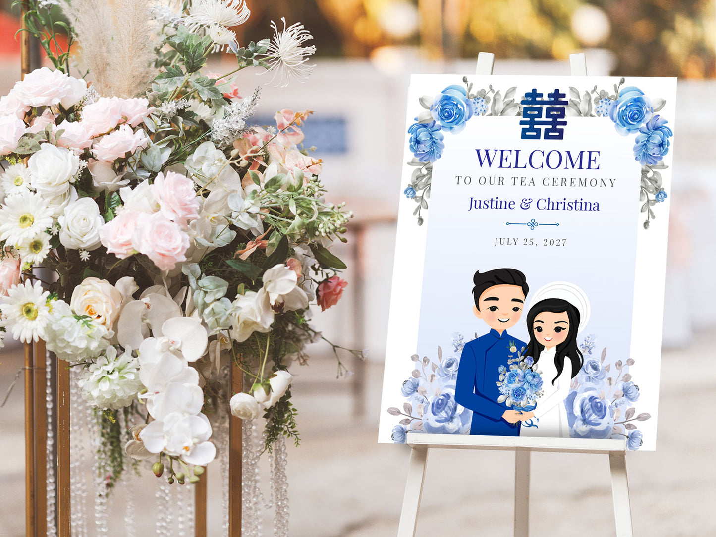 Cute Vietnamese Wedding Welcome sign, customize wedding sign, Tea ceremony event #wcsl230709