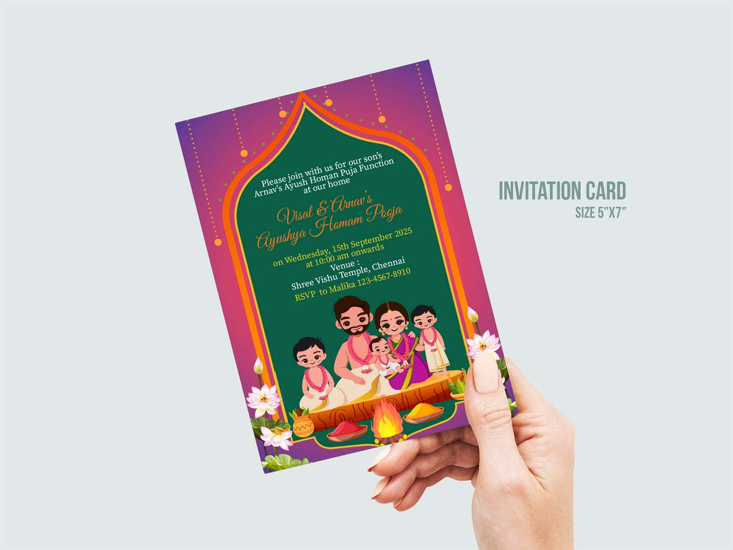 Cute Milestone invite, Ayush Homam Puja Function Cermony, Customize Template #hfiv230602