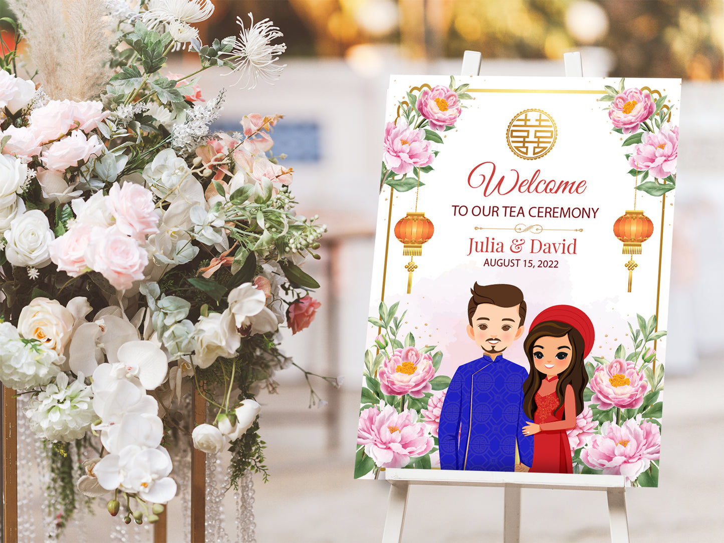 Cute Vietnamese Wedding, Tea ceremony, Welcome signage template #wcsl230903