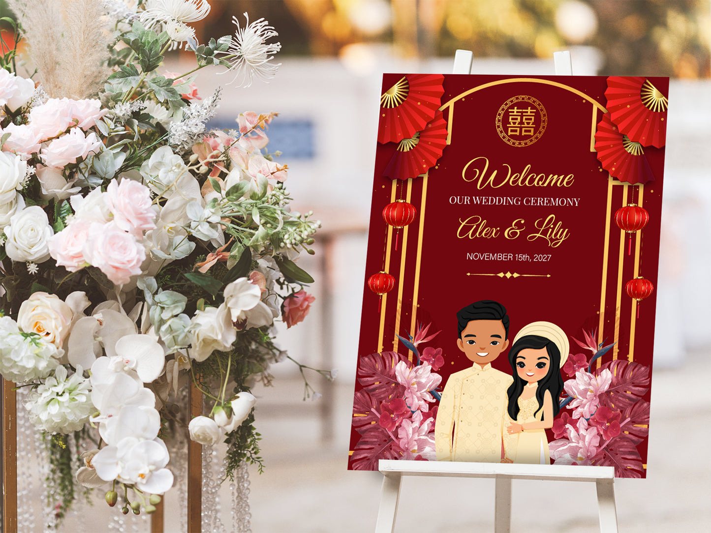 Cute Vietnamese Wedding, Tea ceremony, Welcome signage template #wcsl230906