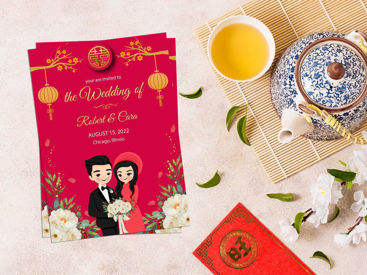 Cute Vietnamese wedding invite, Áo dài theme, Customize Invite Template #cvwl211104