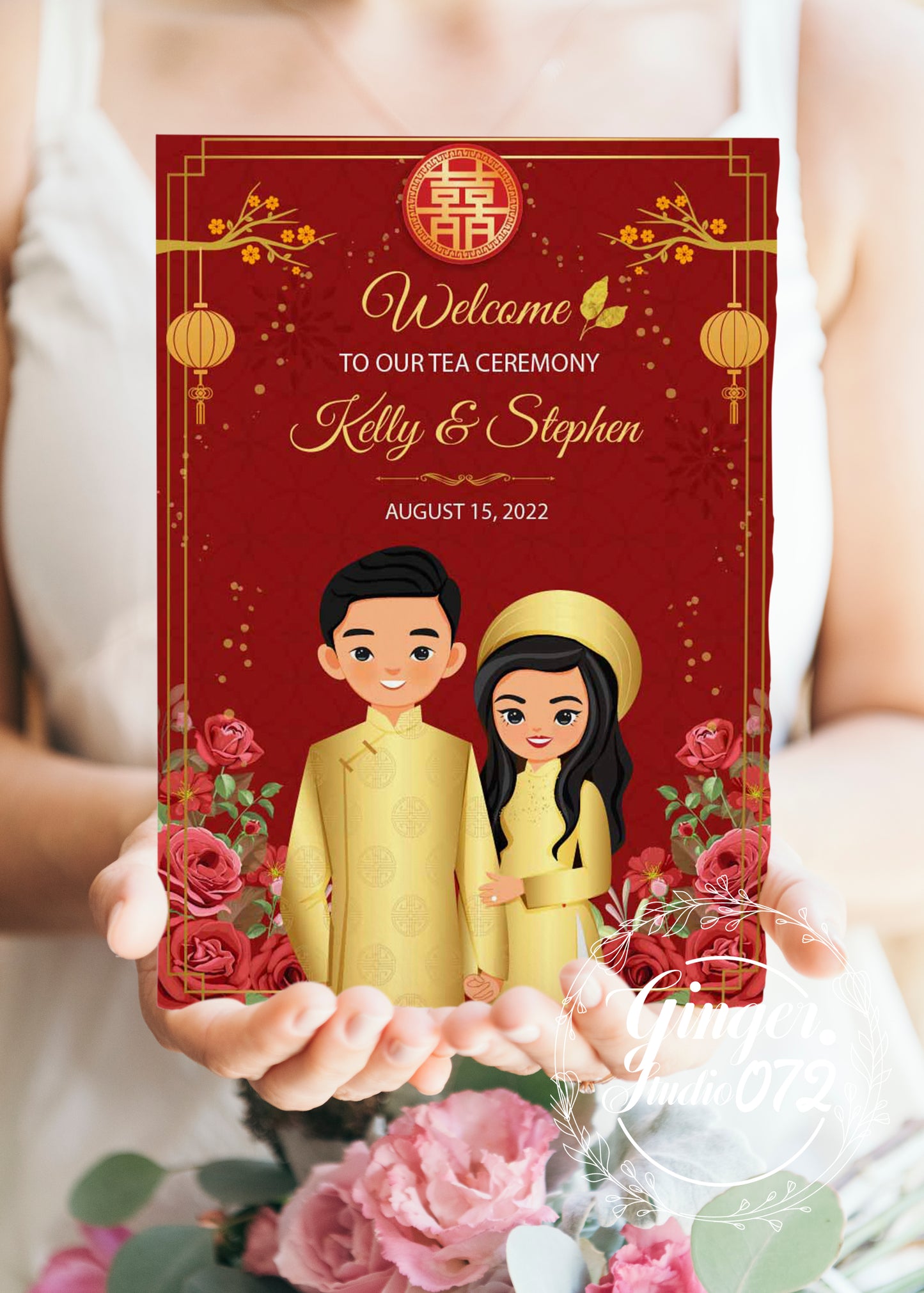 Cute Vietnamese wedding invite, Áo dài theme, Customize Invite Template #vnwc211201