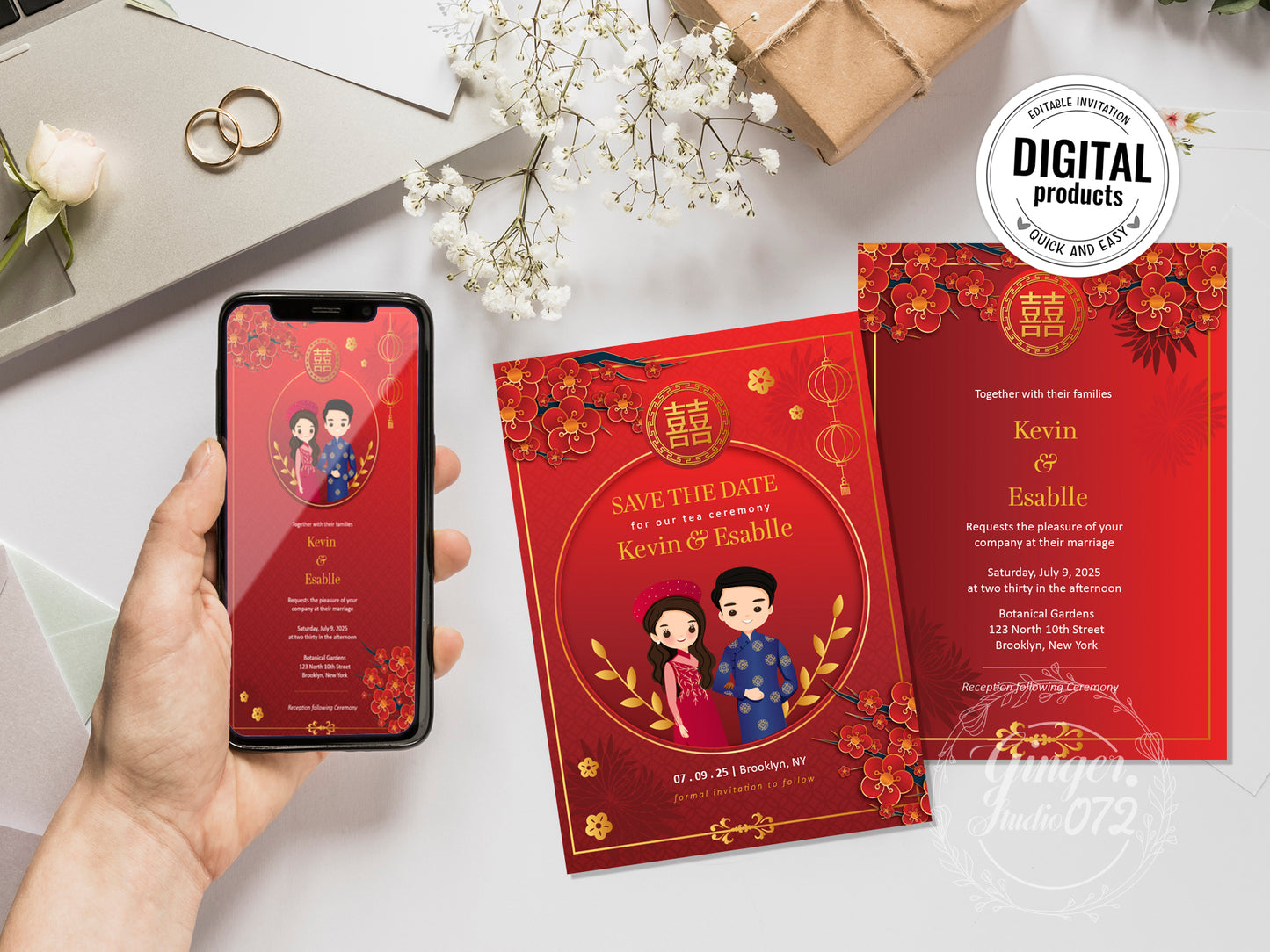 Cute Vietnamese wedding invite, Áo dài theme, Customize Invite Template #cvwl230304