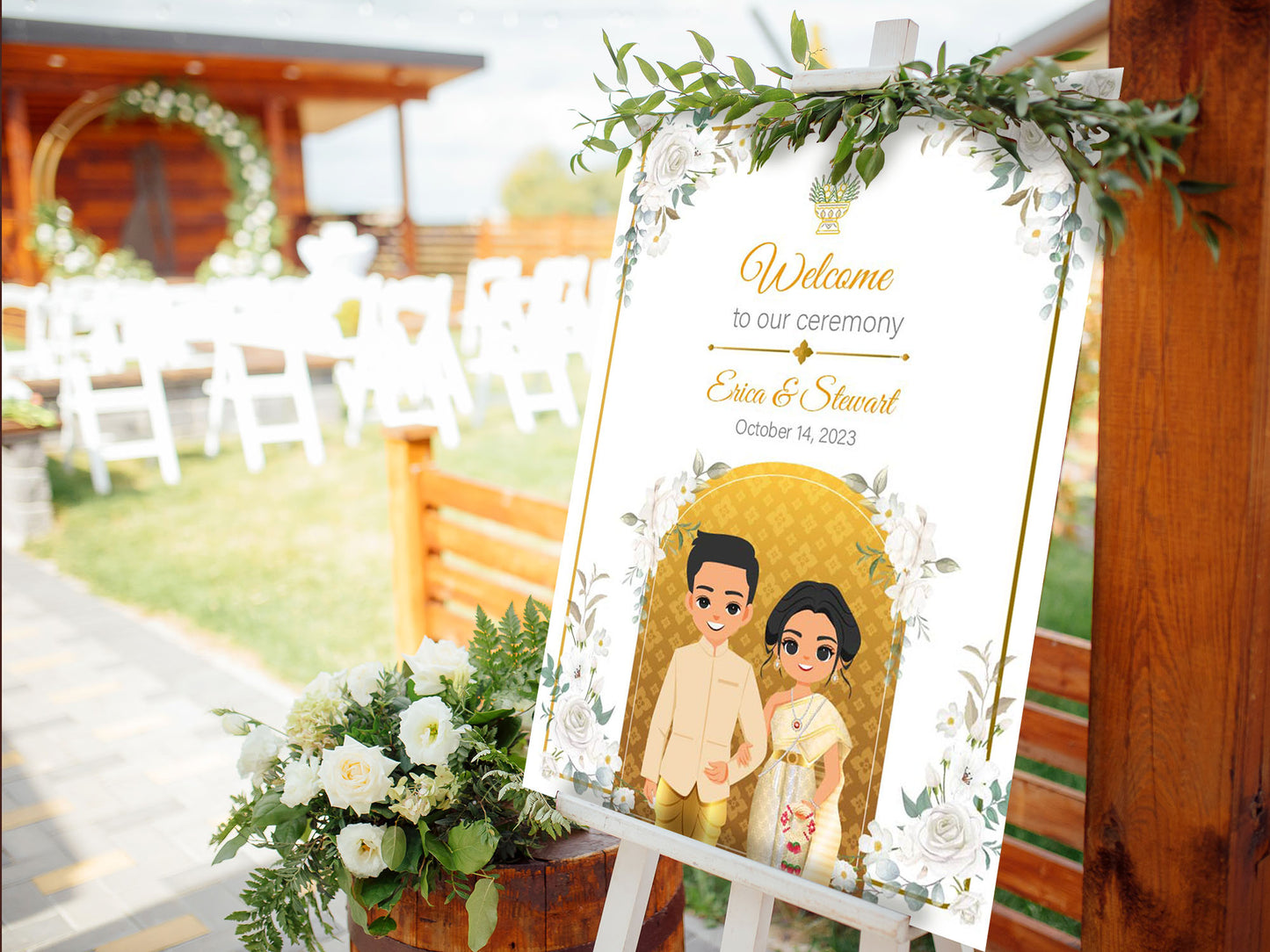 Cute  Asian Wedding sign: Lao/Khmer/Thai Welcome sign, Reception sign #wcsl240101