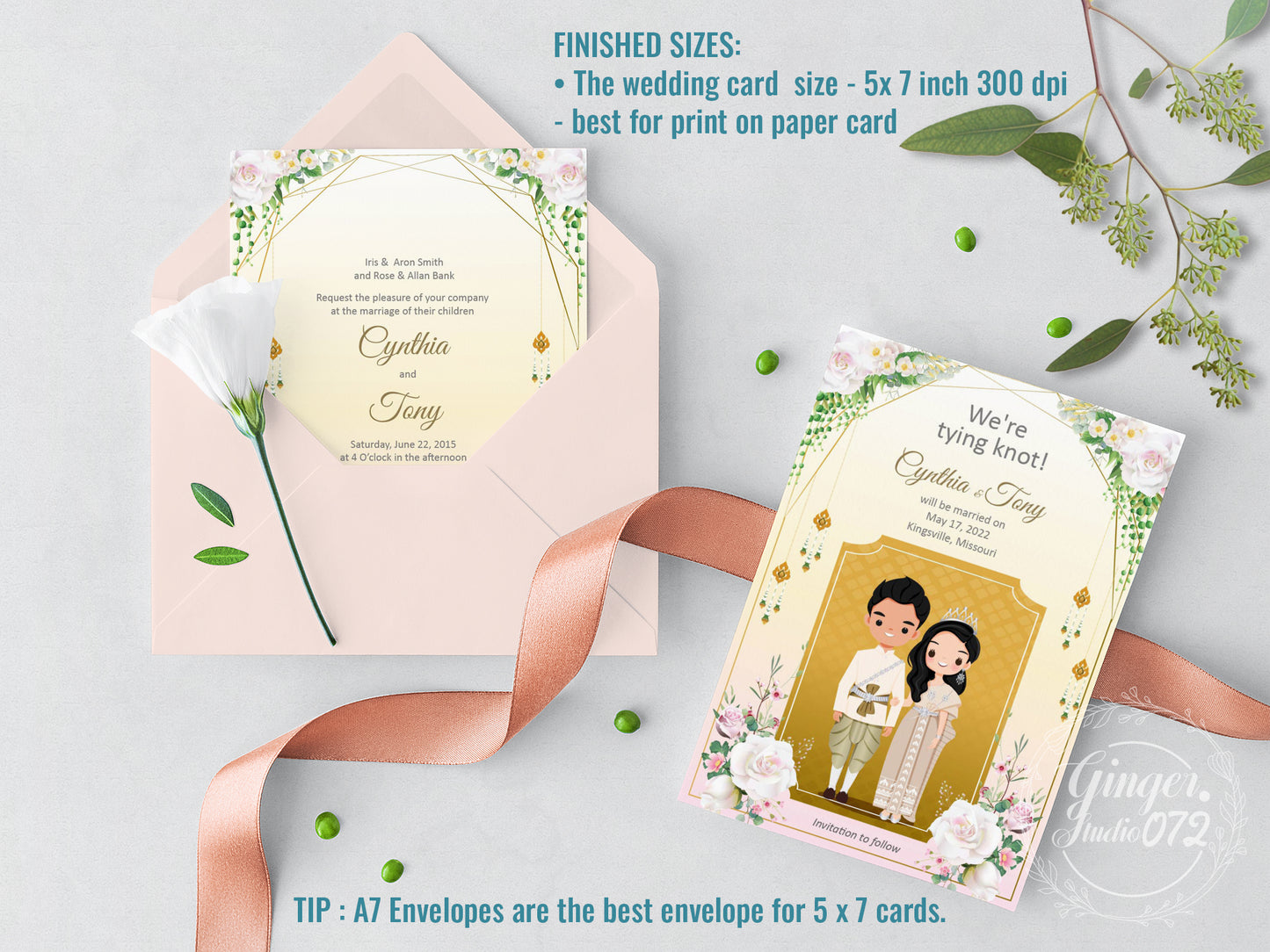 Cute Asian, Khmer, Lao, Thai Wedding invitation, E-Invite template #sewc220902