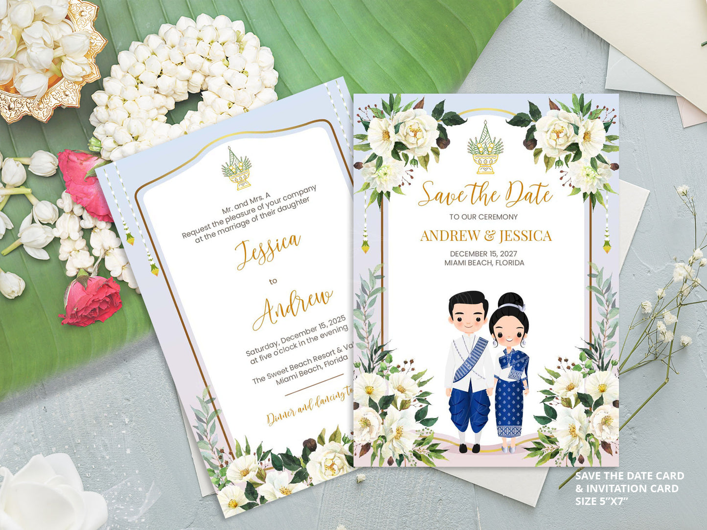 Cute Asian, Khmer, Lao, Thai Wedding invitation, E-Invite template #sewc240101