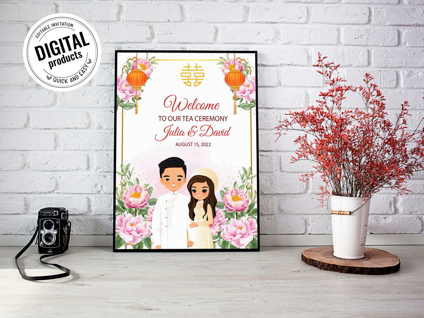 Cute Vietnamese Wedding, Tea ceremony, Welcome signage template #wcsl220102
