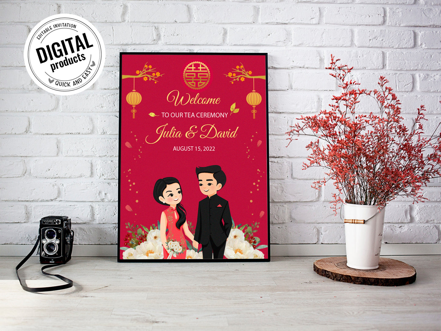 Cute Vietnamese Wedding, Tea ceremony, Welcome signage template #wcsl230501