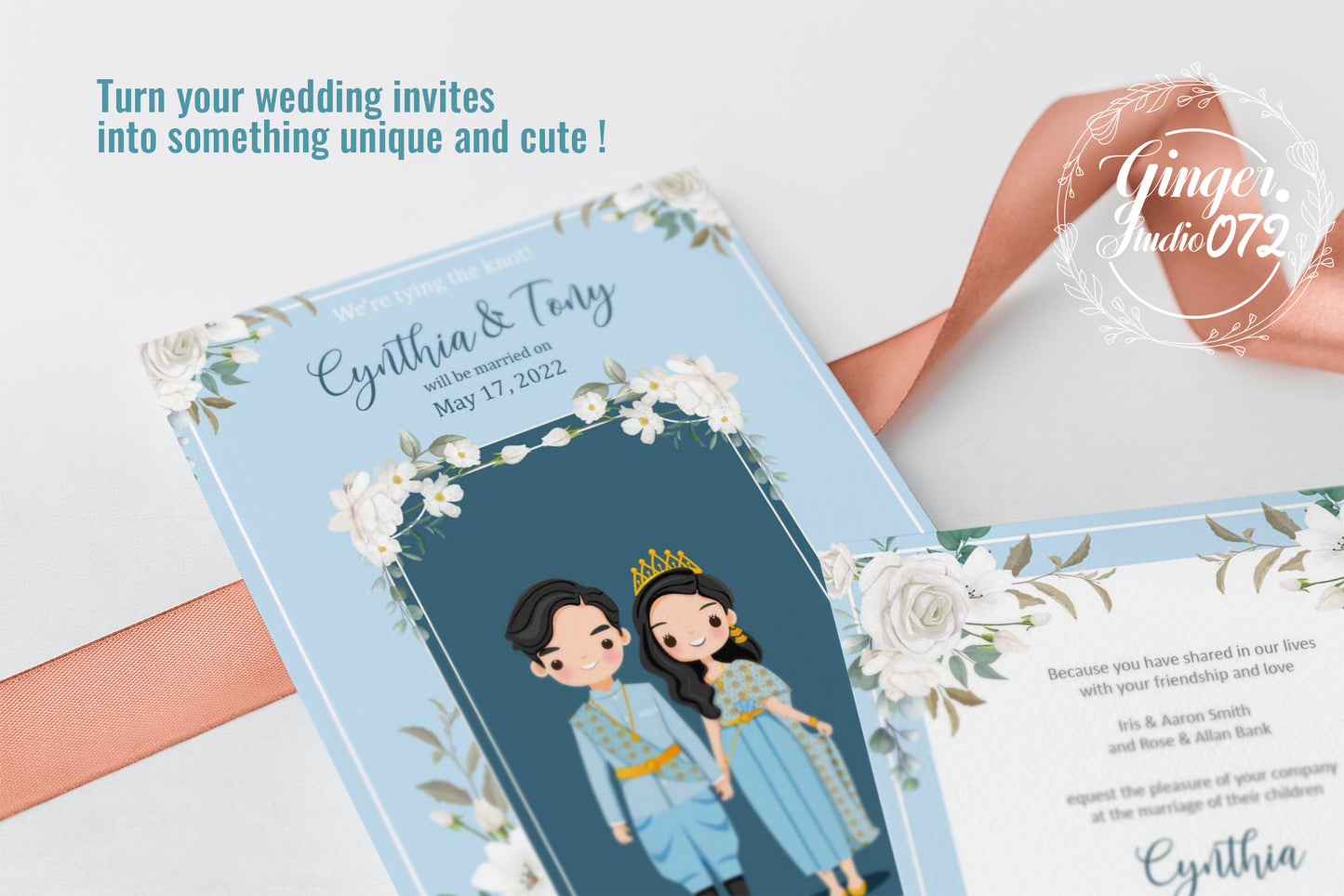 Cute Asian, Khmer, Lao, Thai Wedding invitation, E-Invite template #thwc200801