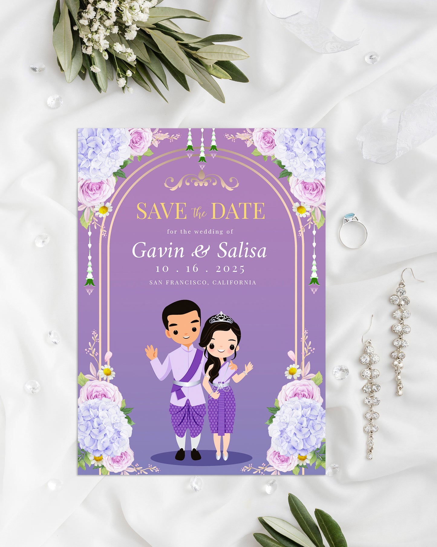 Cute Asian, Khmer, Lao, Thai Wedding invitation, E-Invite template  #sewc221201