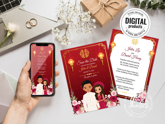 Cute Vietnamese-Filipino wedding invite, Áo dài-Tagalog theme, Customize Invite Template #cvwl220906