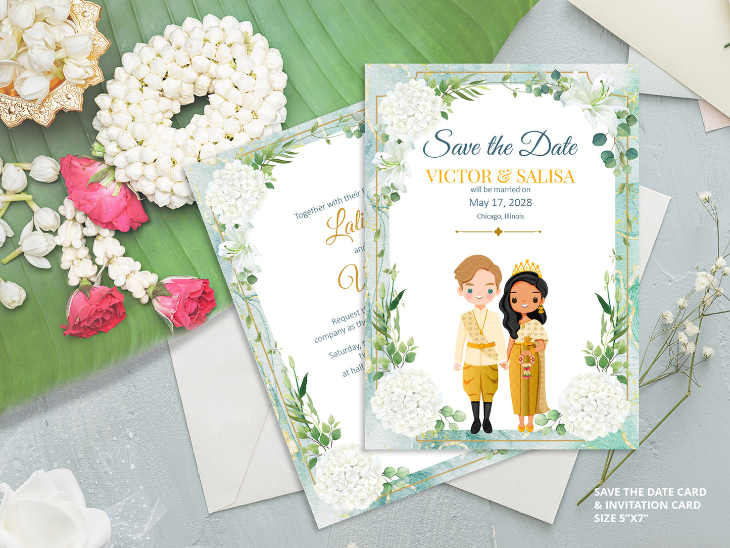 Cute Asian, Khmer, Lao, Thai Wedding invitation, E-Invite template #sewc230403