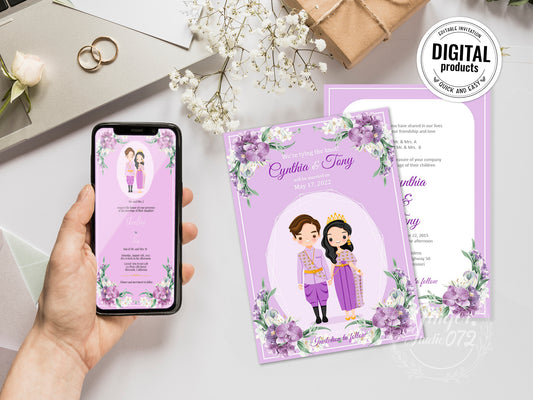 Cute Asian, Khmer, Lao, Thai Wedding invitation, E-Invite template #sewc220403