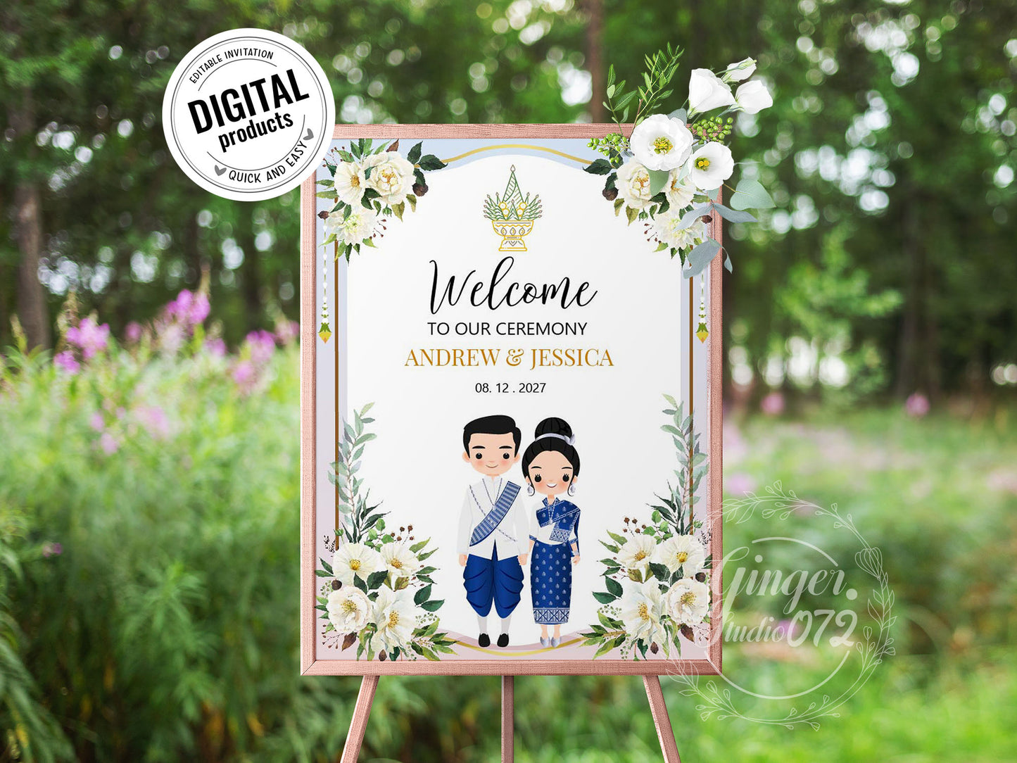 Cute  Asian Wedding, Lao/Khmer/Thai Welcome sign, Reception sign #wcsl240104