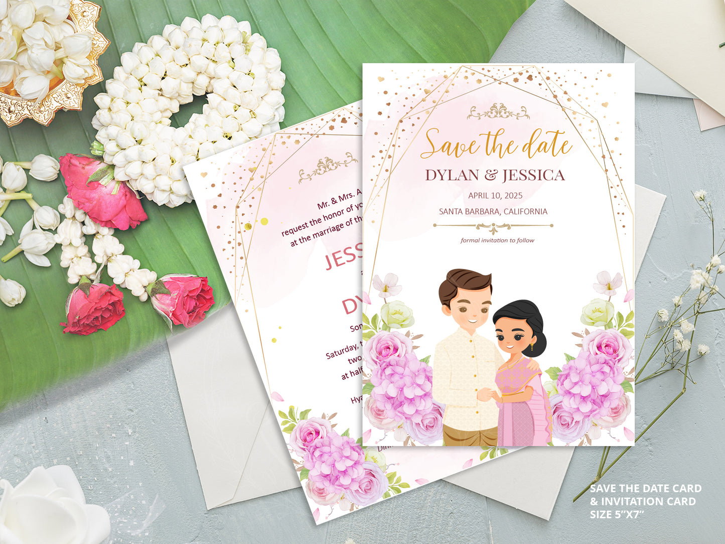 Cute Asian, Khmer, Lao, Thai Wedding invitation, E-Invite template #sewc220903