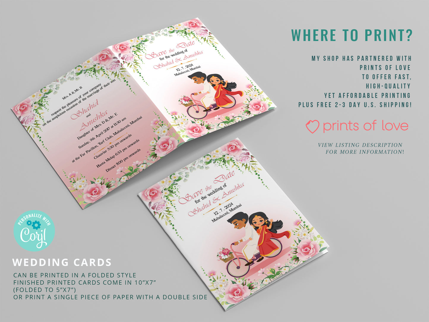 Cute Indian/Hindu wedding invite, Haldi/Mehndi/Sangeet, Customize template #idwc220402