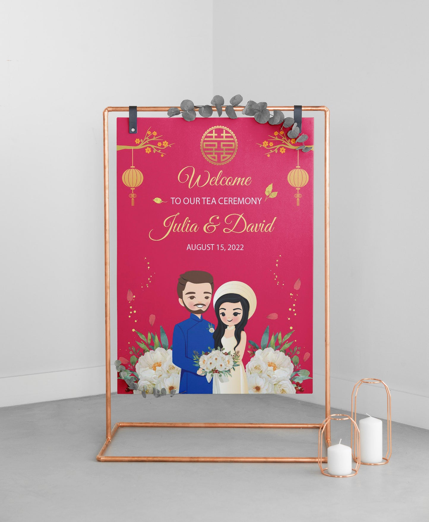 Cute Vietnamese Wedding, Tea ceremony, Welcome signage template #wcsl230301