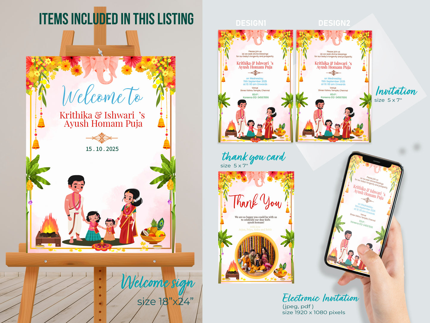 Cute Milestone invite, Ayush Homam puja function, Customize Template #hfiv2301202