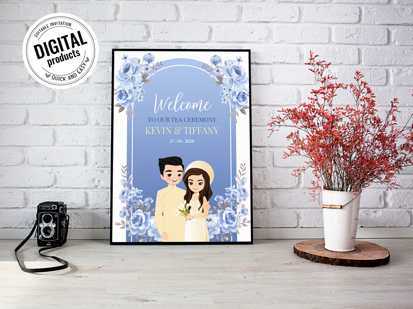 Cute Vietnamese Wedding, Tea ceremony, Welcome signage template #wcsl230604