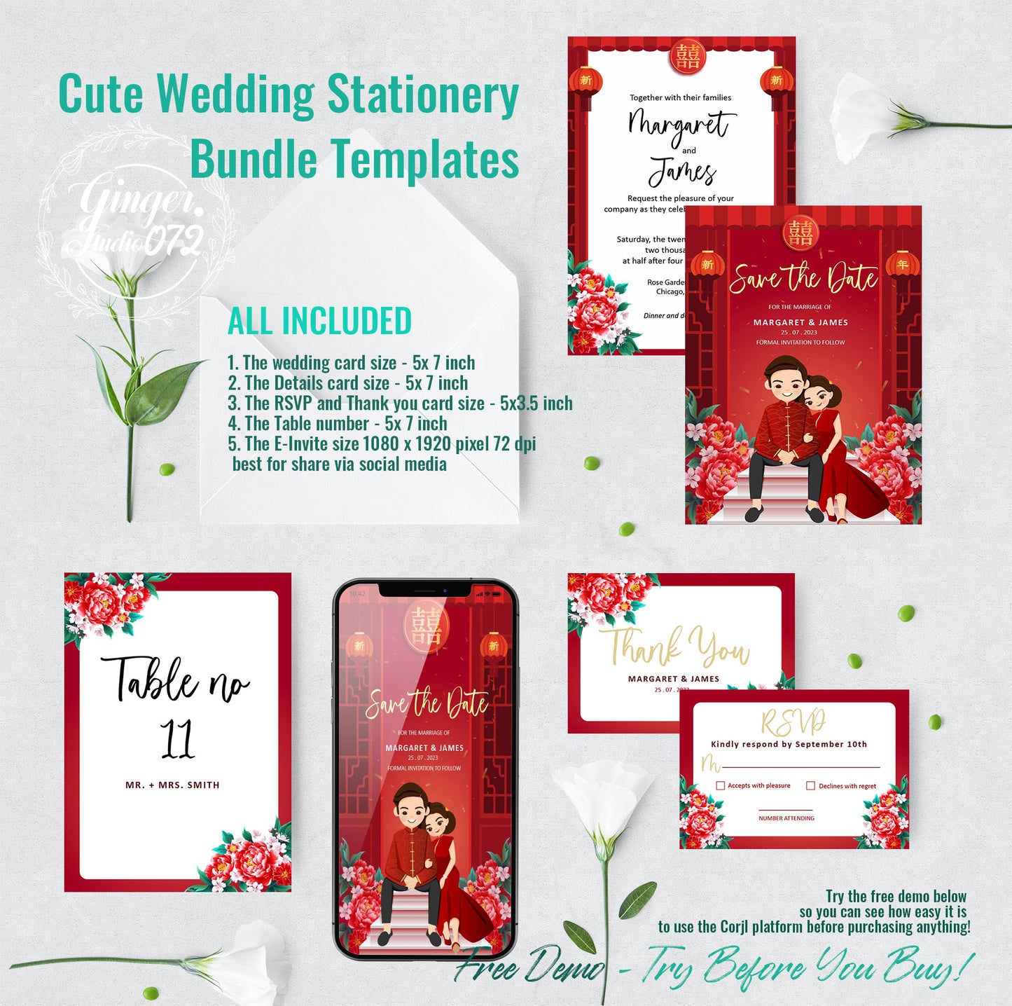 Cute Chinese Wedding, Tea Ceremony, Digital Invitation Template #cnwd211001