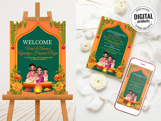 Cute Milestone invite, Ayush Homam puja function, Customize Template #hfiv230701