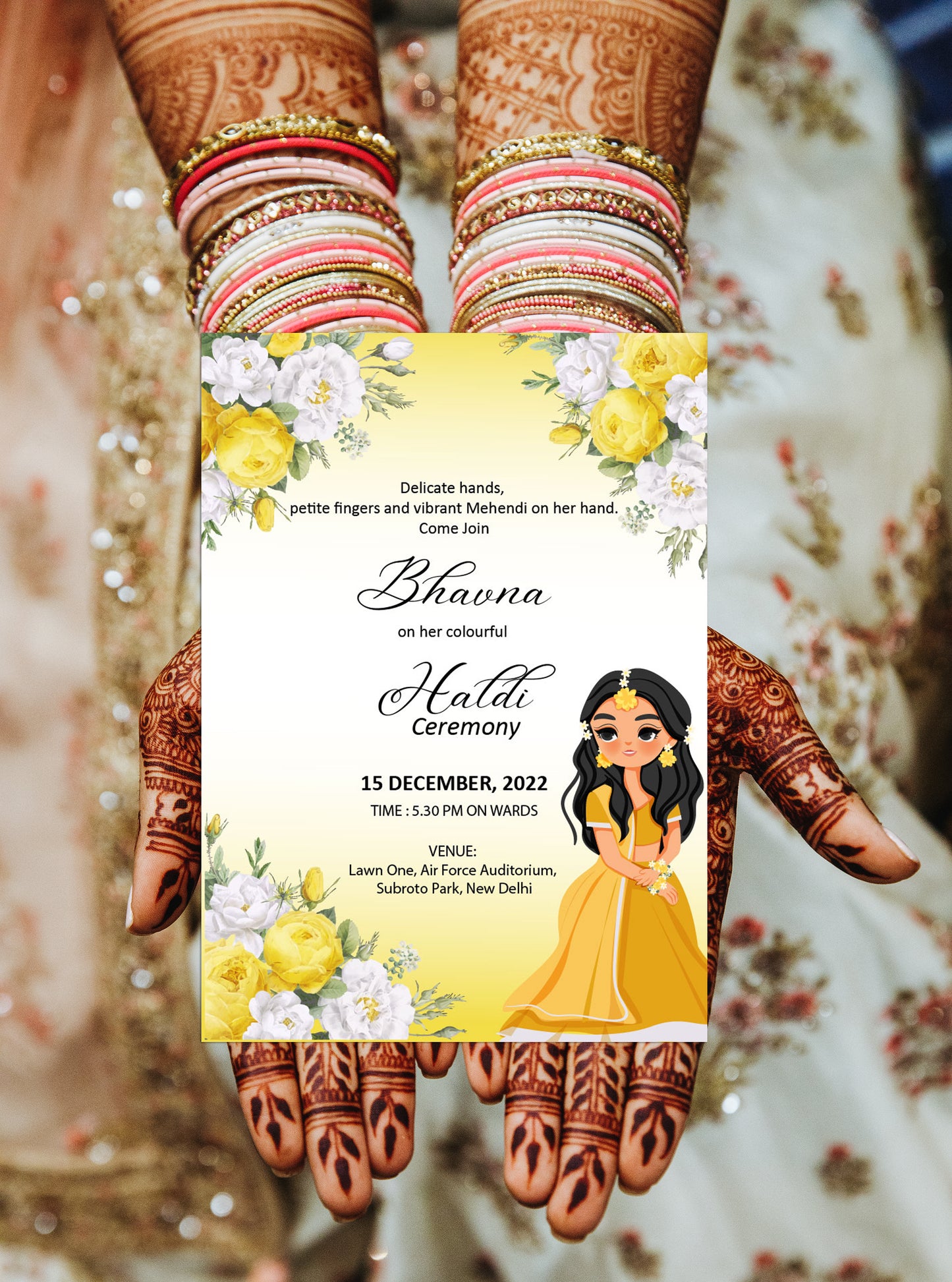 Cute Indian/Hindu wedding invite, Haldi/Mehndi/Sangeet, Customize template#hdwc210603