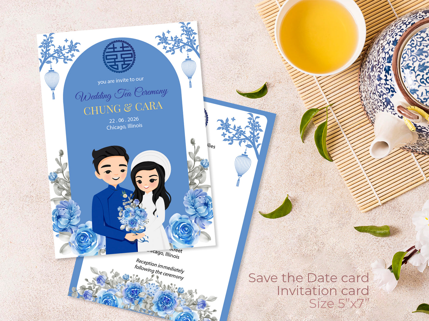 Cute Vietnamese wedding invite, Áo dài theme, Customize Invite Template #vmwc220305