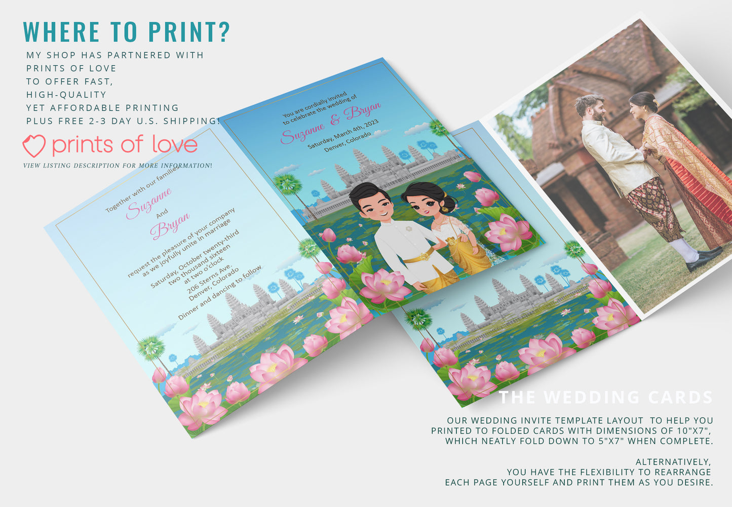 Cute Asian, Khmer, Lao, Thai Wedding invitation, E-Invite template #sewc220802