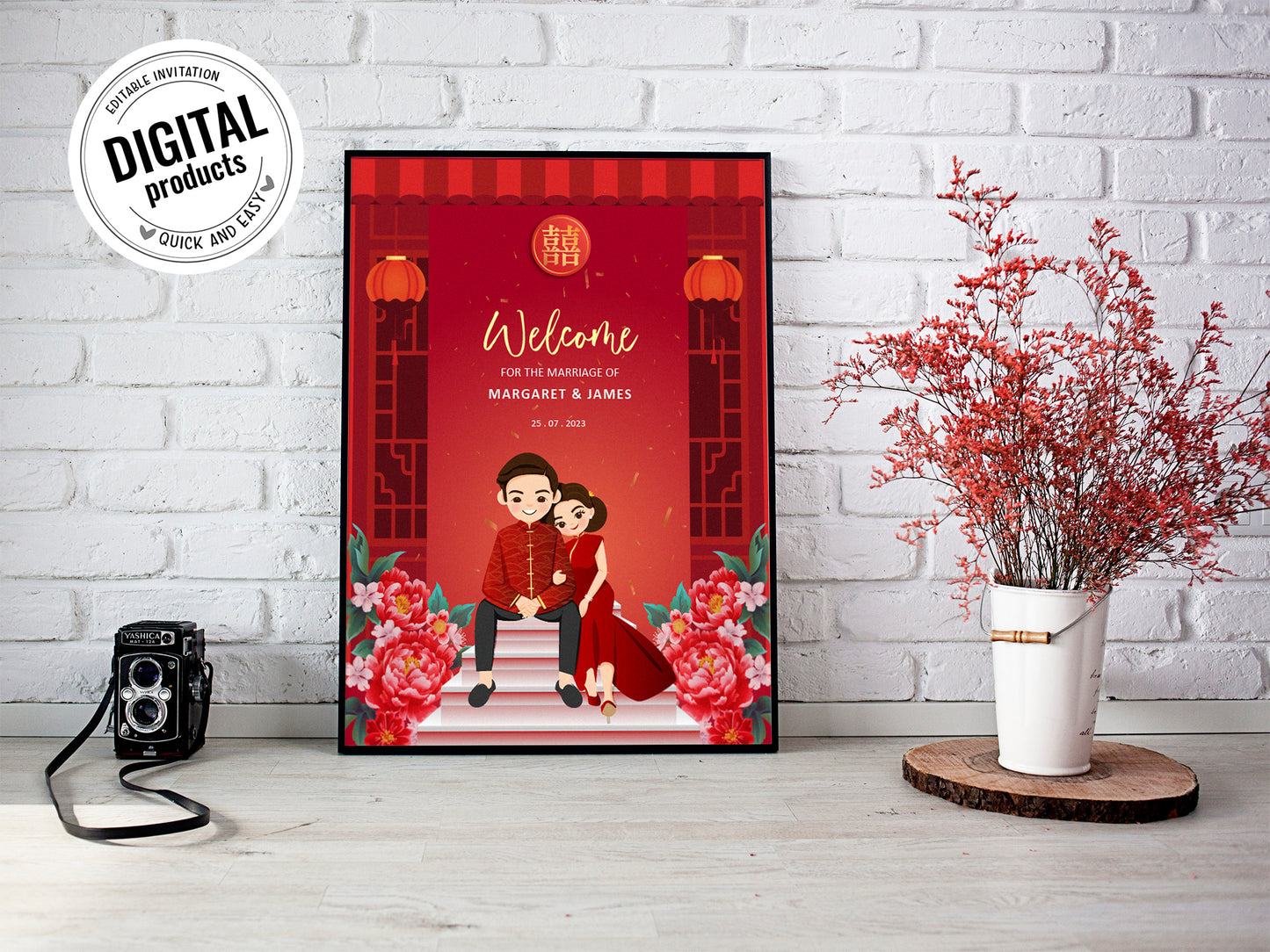 Cute Vietnamese Wedding, Tea ceremony, Welcome signage template #wcsl220606