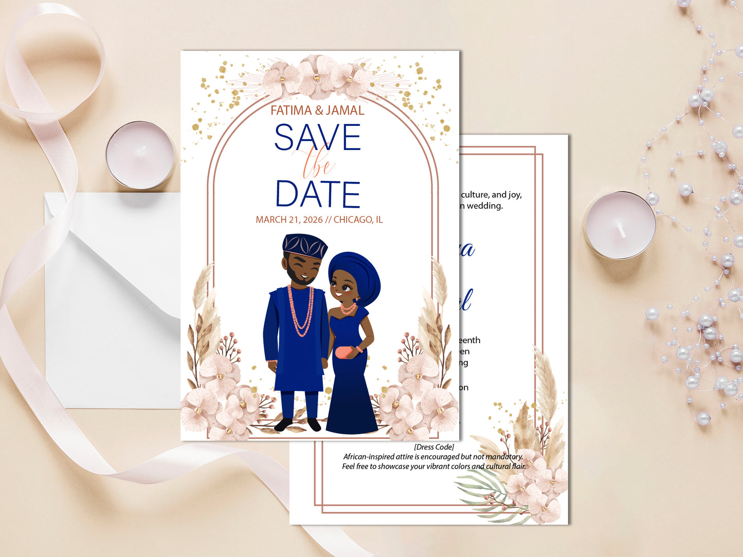 Cute African-American wedding Invitation, Customize template #bcwd230501