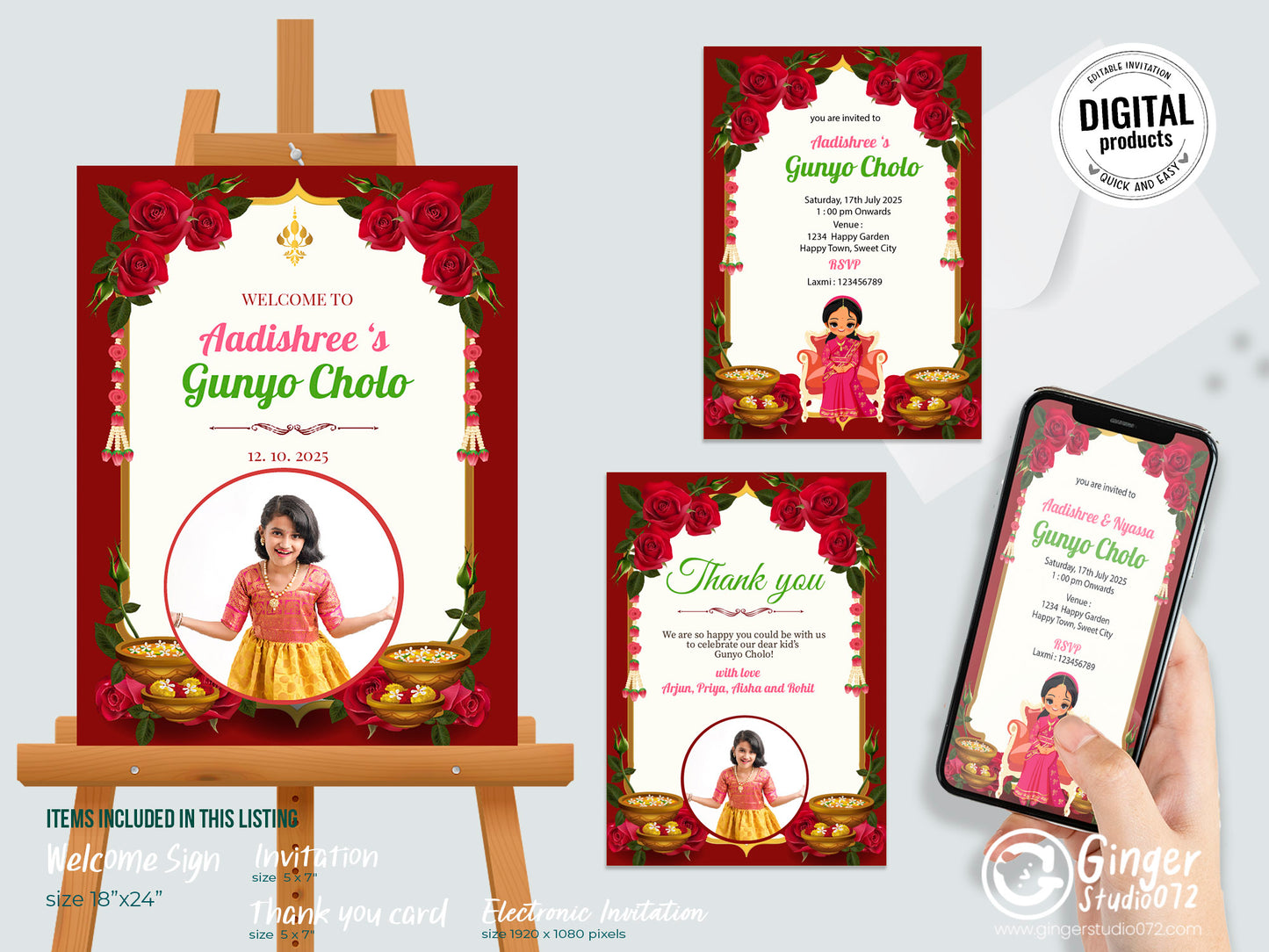 Cute Milestone invite, Gunyo Cholo Ceremony,  Customize Template #HFIV230604